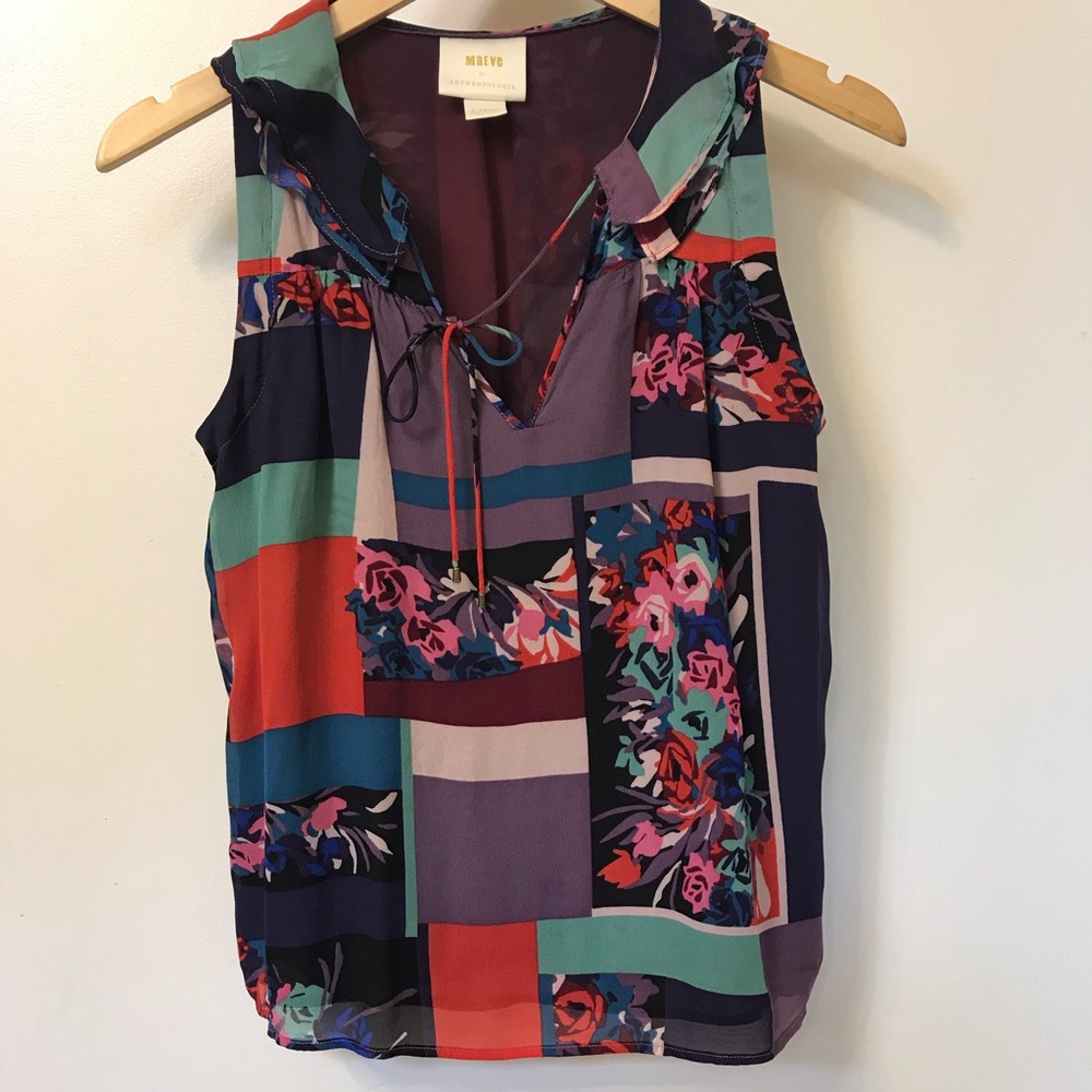 Anthropologie Brand “Maeve” Roses Geo Blouse